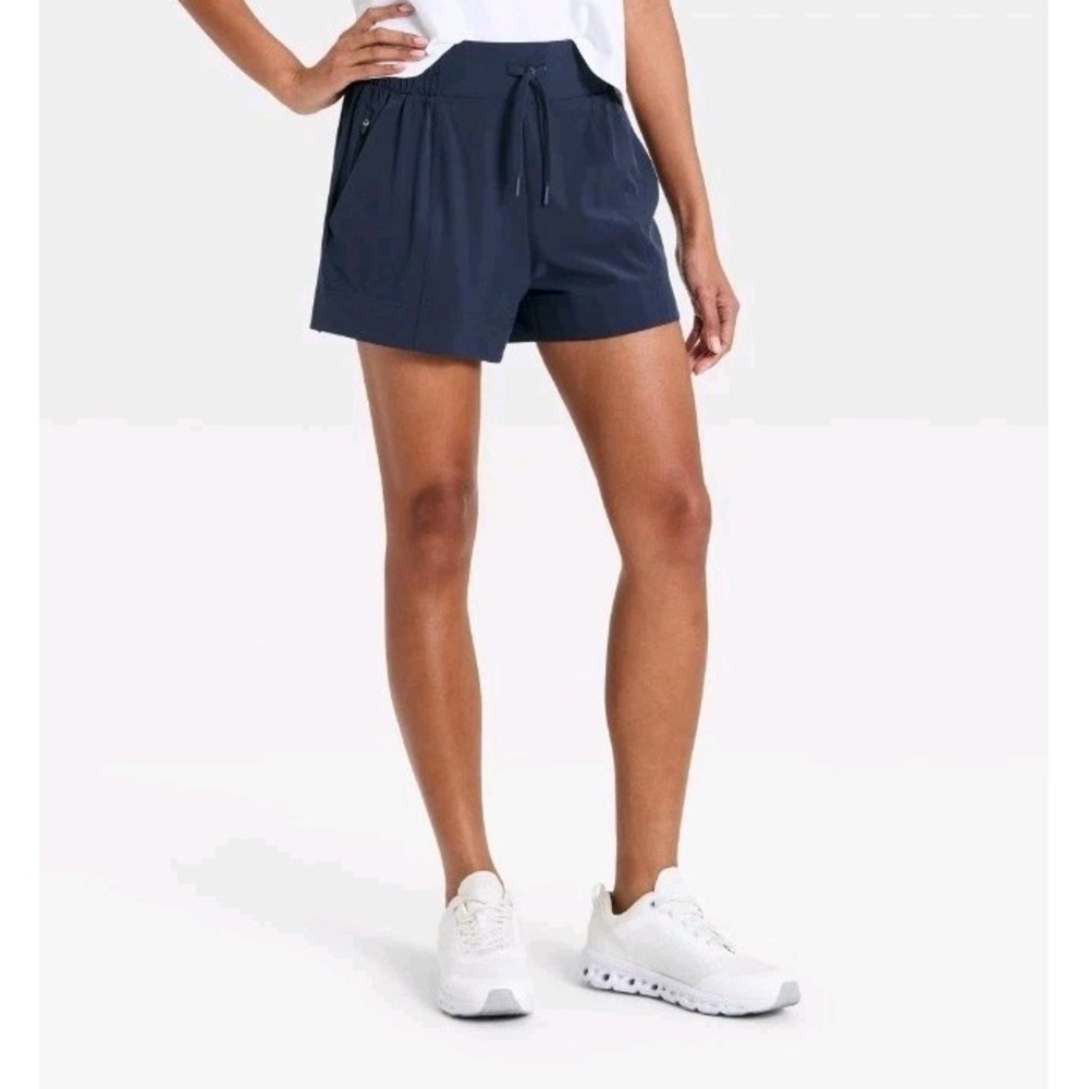 All in Motion Women's Mid-Rise Running Shorts, Pockets, Navy NWT S Small